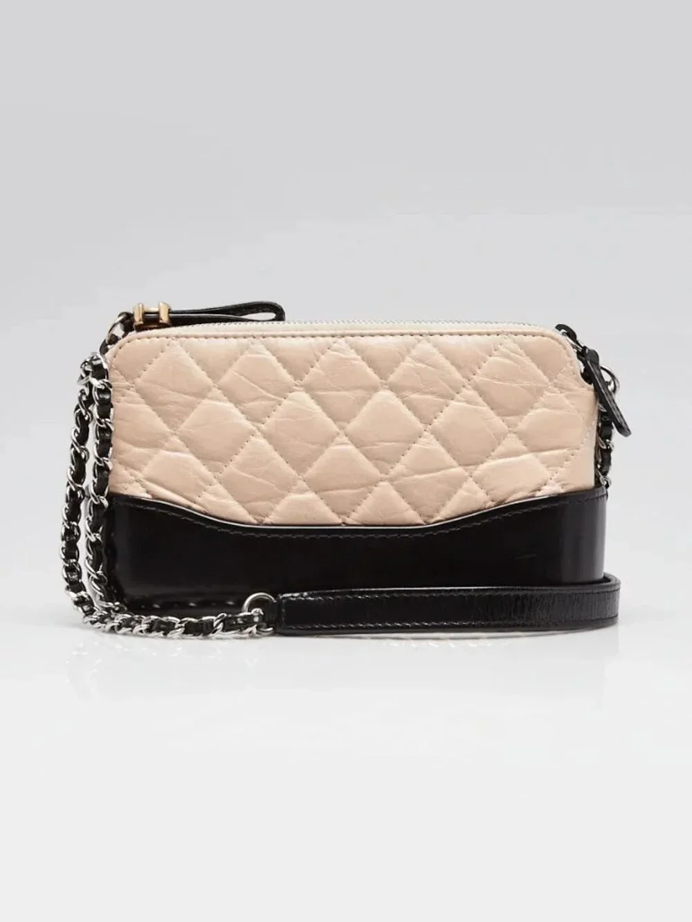 Chanel Beige/Black Quilted Leather Gabrielle Clutch With Chain Bag